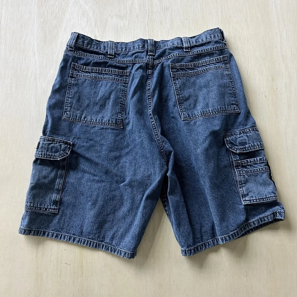 Wrangler Denim Cargo Shorts Mens 38 Blue Medium Wash Relaxed Fit 9 Inseam Summer